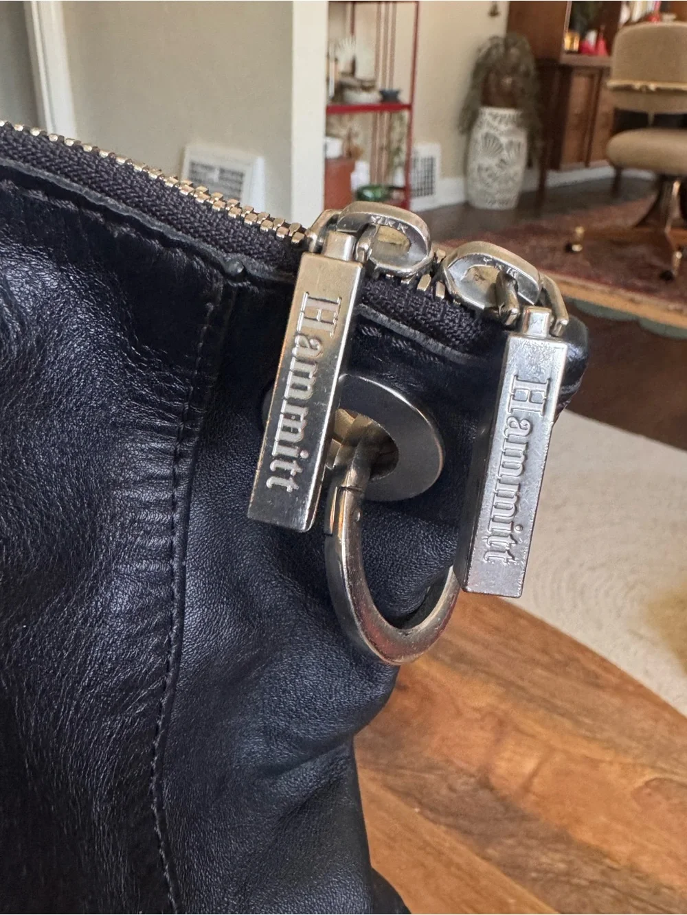 Hammitt Large Daniel Satchel Black Leather Suede Tote Studded Crossbody Silver